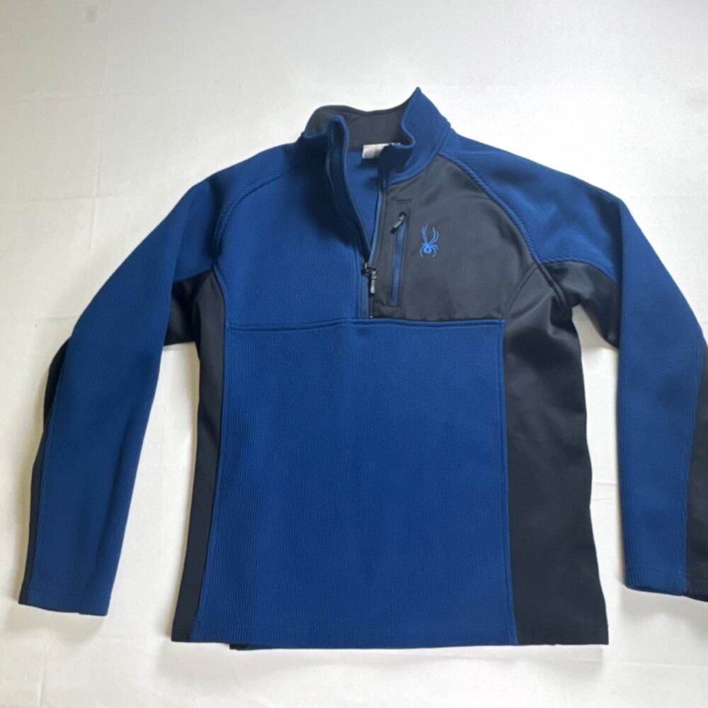 Spyder Men’s Blue Black 1/4 Zip Long Sleeve Activewear Top Logo Zipper Pocket